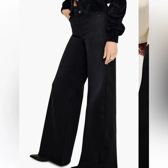 Good American Soft tech good waist Black Wide-Leg High-Waist Palazzo jeans - Picture 7 of 11